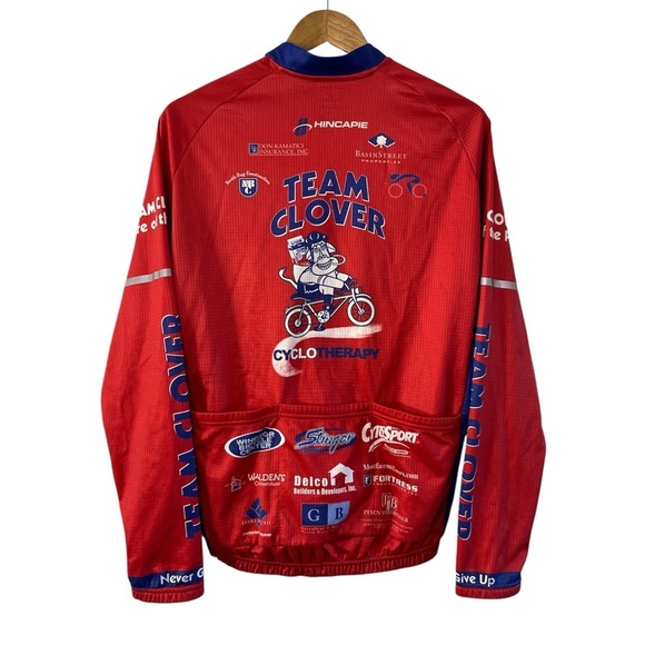 Hincapie Team Clover Cycling Jersey Red Blue Full Zip Long Sleeve Size M - Picture 3 of 14